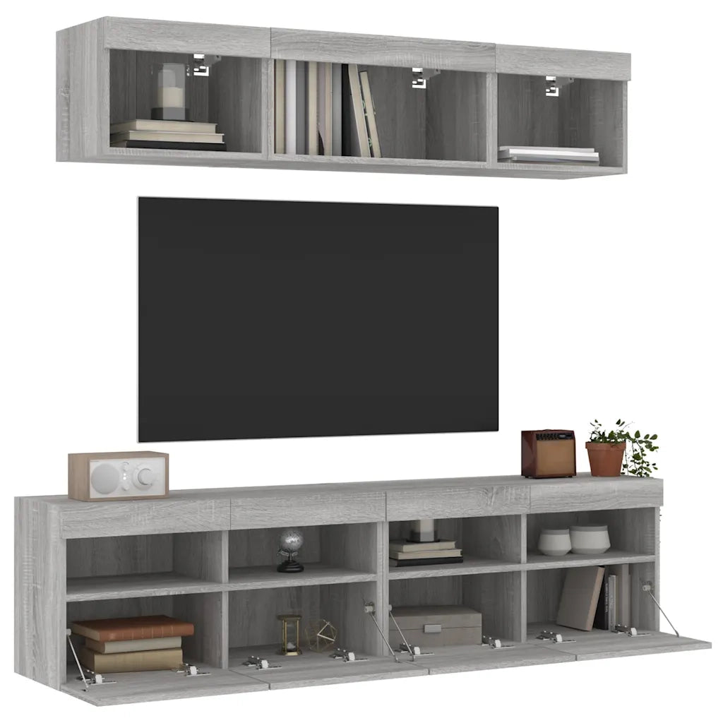 Mobili TV a Muro con LED 5pz Grigio Sonoma in Legno Multistrato 3216723