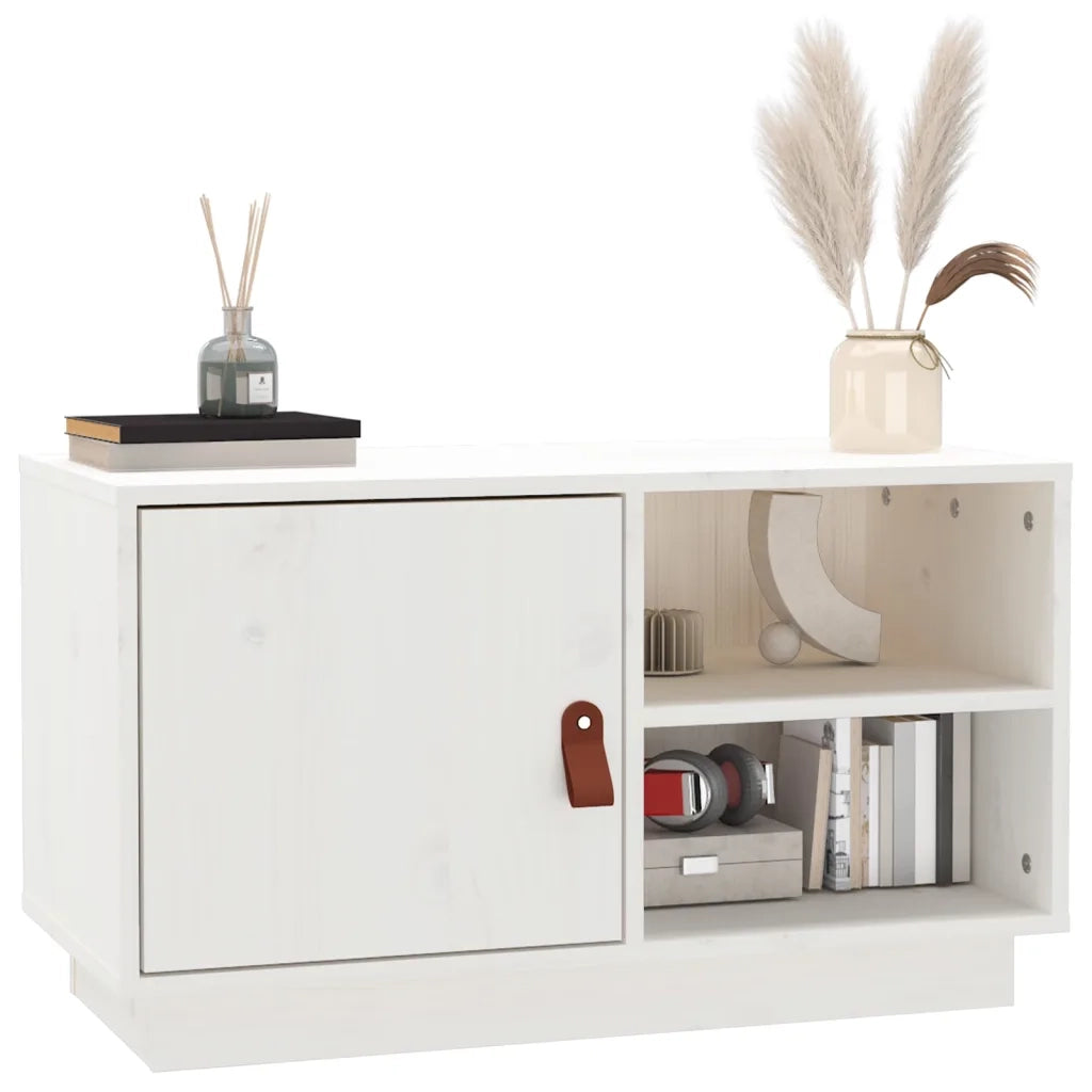 Mobile Porta TV Bianco 70x34x40 cm in Legno Massello di Pino 818236