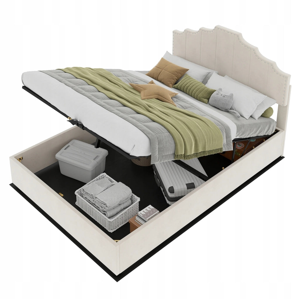 Letto imbottito 140x200 beige - Xylo - Con struttura sollevabile