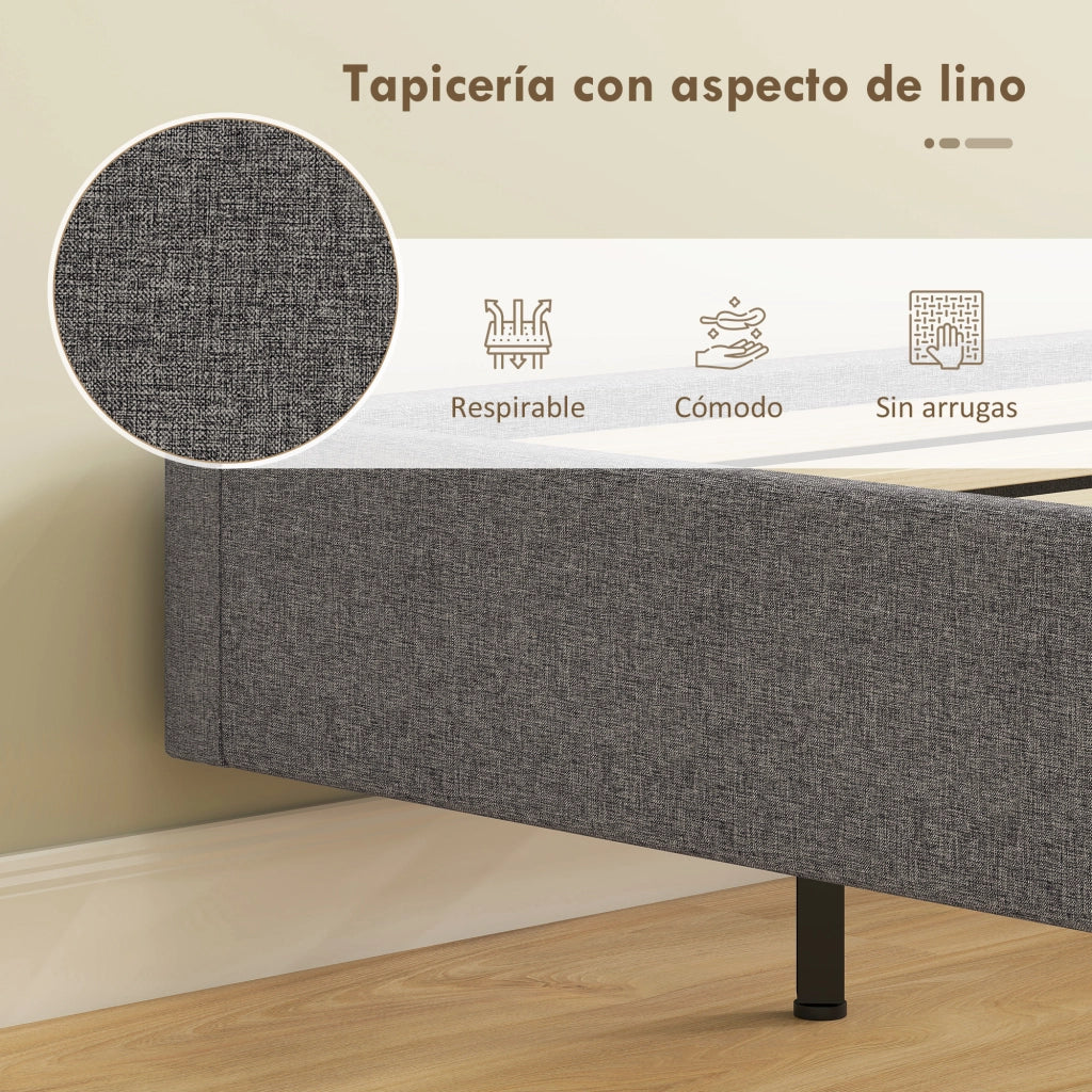 Letto Imbottito con Luci LED e Struttura in Legno ¨C Zephmum ¨C Grigio 140x190 cm
