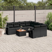 Set Divani da Giardino 9 pz con Cuscini Nero in Polyrattan 3256818