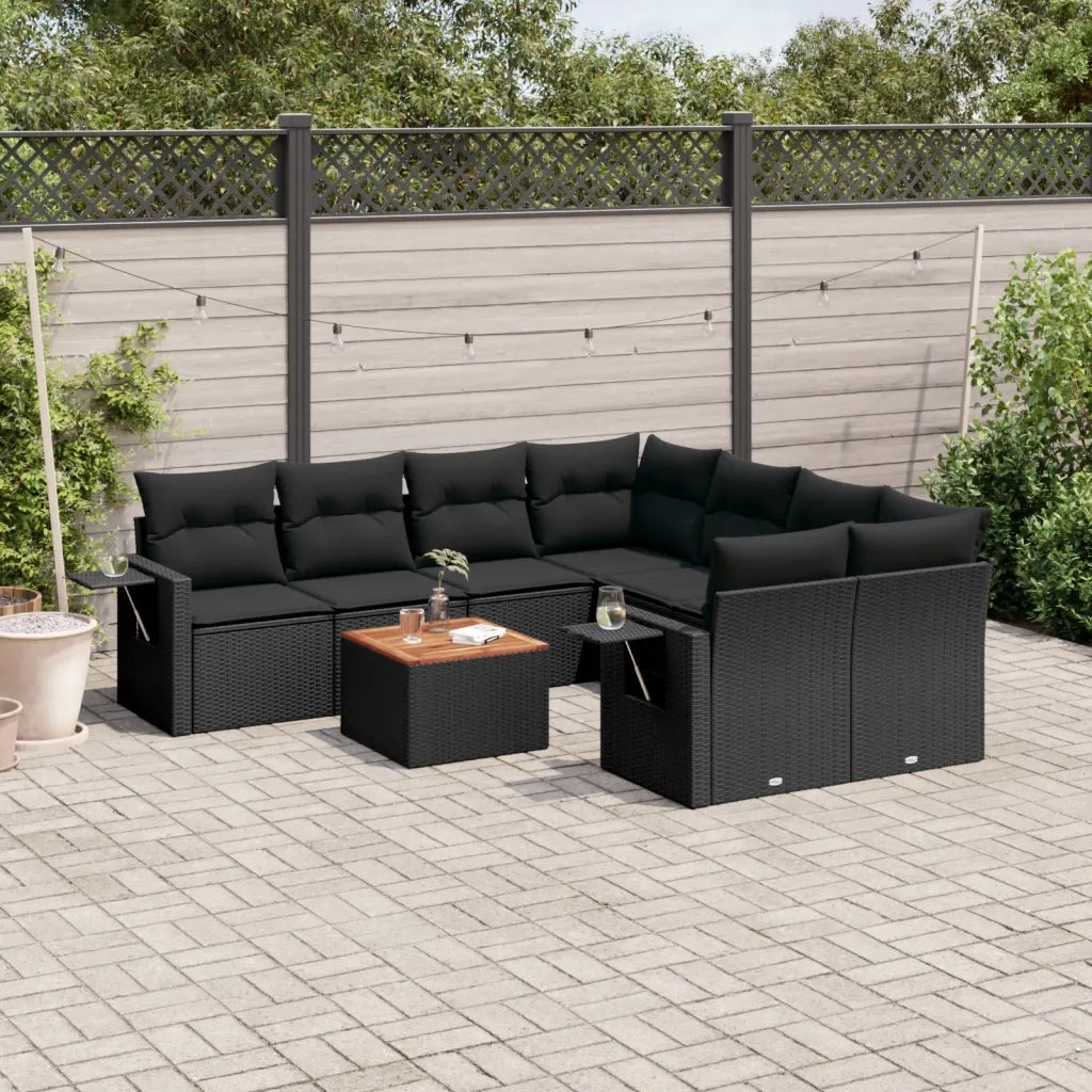 Set Divani da Giardino 9 pz con Cuscini Nero in Polyrattan 3256818