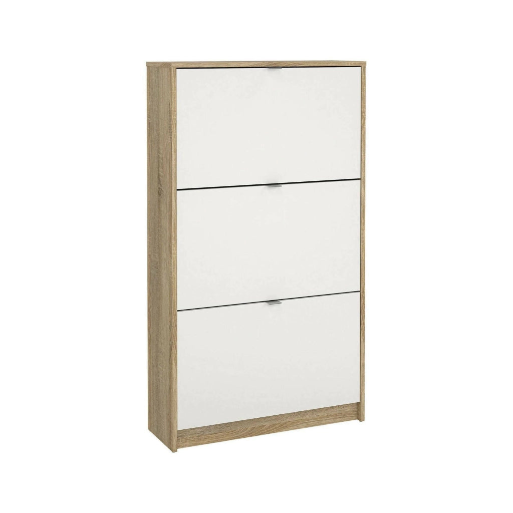 Scarpiera Irina, Mobile portascarpe, Armadio da ingresso multiuso, Mobiletto per calzature, 70x24 h124 cm, Quercia e Bianco