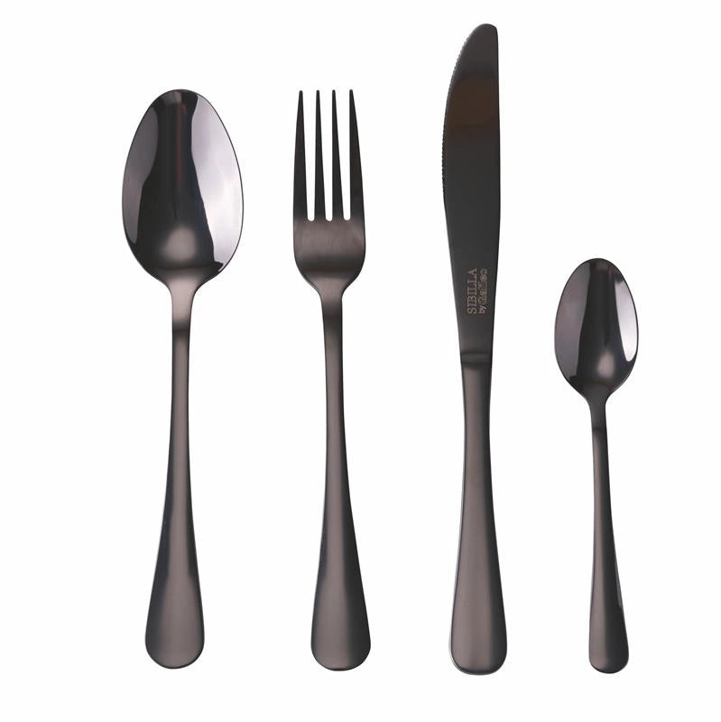 SET 16 POSATE 5TH AVENUE IN COLORE NERO LUCIDO