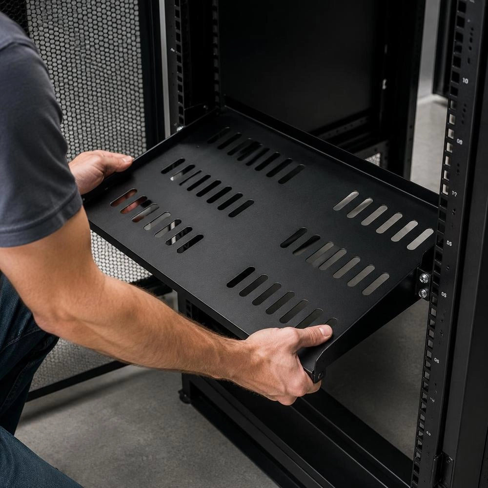 1U Server Rack Shelf, 4 Pcs, 22.68 Kg, Ventilated Cantilever, Wall-mount Or Rack-mount Shelf With Storage, 254 Mm Deep, Good Airflow For 482 Mm Cabinet Computer Network Equipment