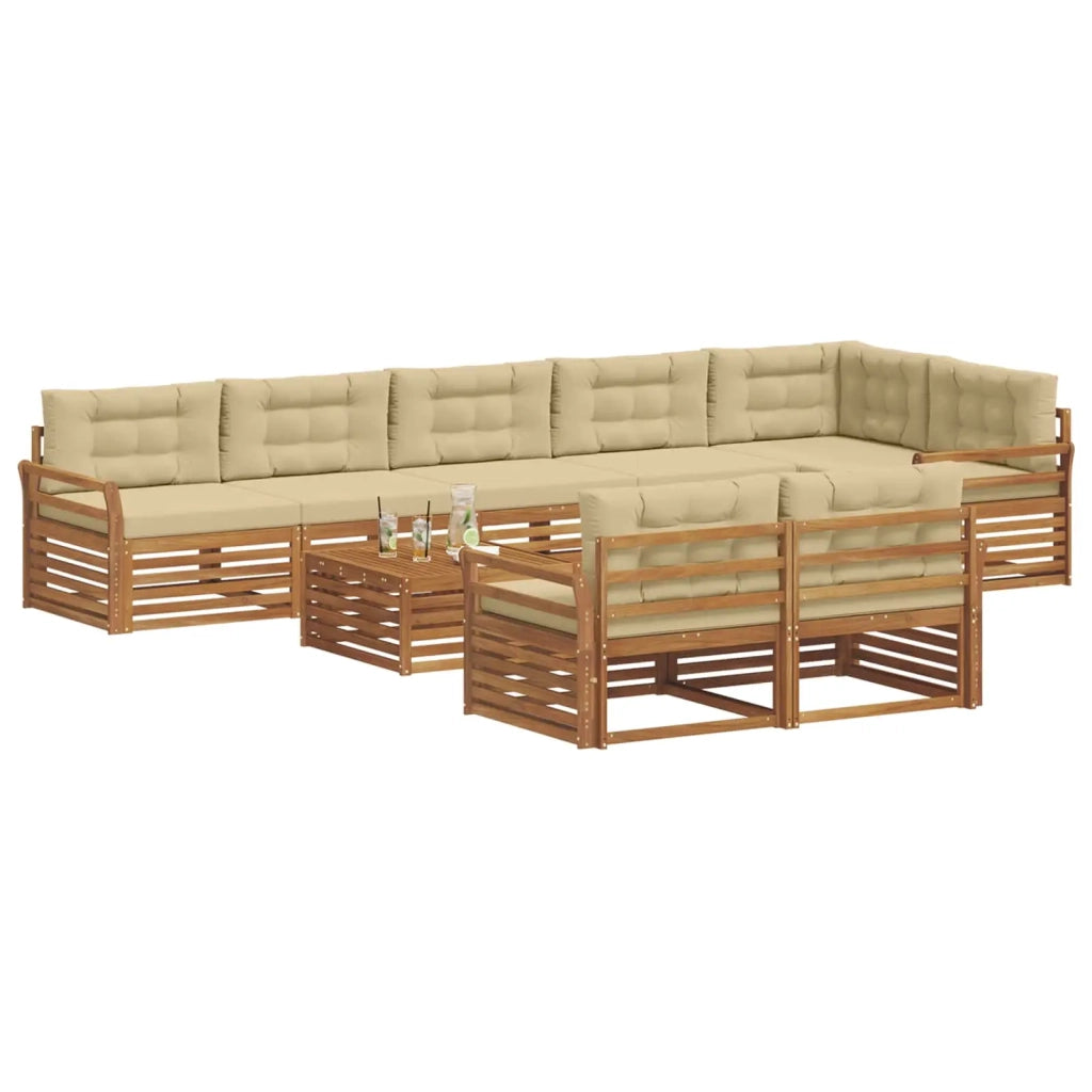 Set di divani da esterno con cuscino 9 pcs Naturale e Beige 3373703