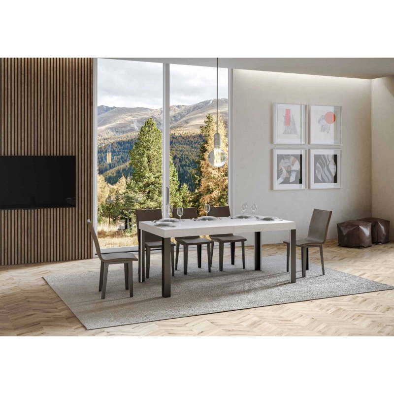 Tavolo allungabile 90x180/284 cm Linea telaio Antracite - Bianco Frassino