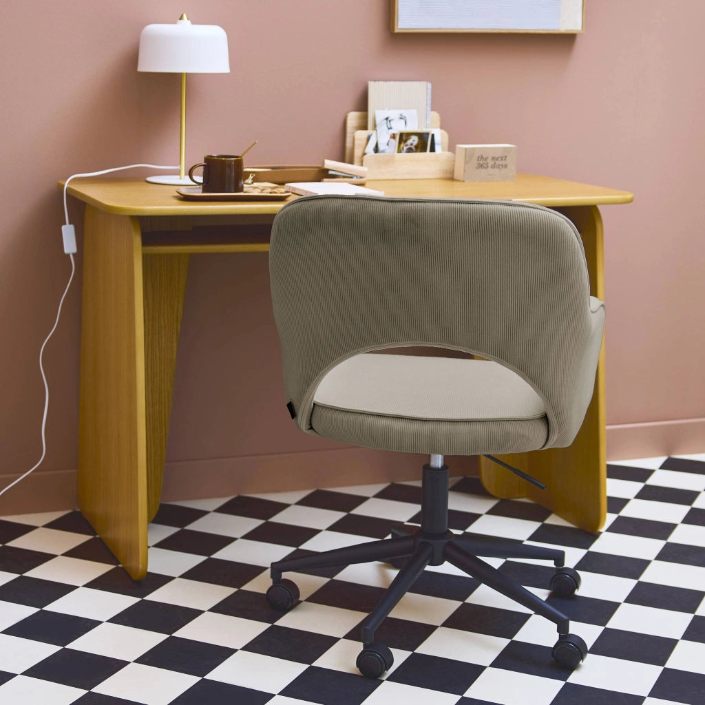 Sedia da ufficio in velluto a coste con rotelle, beige