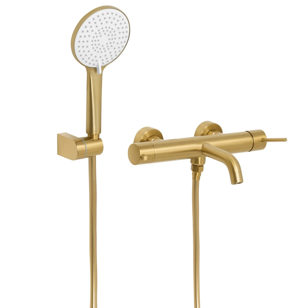 Set di miscelatori per vasca da bagno montati a muro, in ottone oro, soffione doccia a bocca singola con kit di interruttori