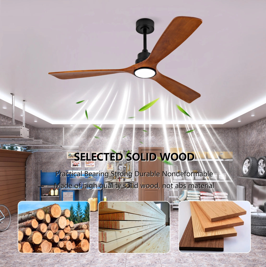Ventilatore da soffitto con luce LED e telecomando; 152 cm; legno e metallo; noce e nero