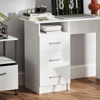 Scrivania Moderna in Legno con 3 Cassetti e Ripiano Aperto, 100x40x75 cm, Bianca e Marrone