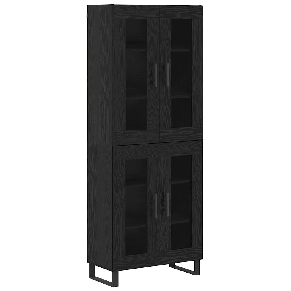 Credenza 2 pcs Rovere Nero Legno Stratificato e Vetro 3403197