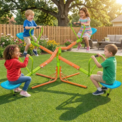 Dondolo Basculante Girevole 360° per Bambini 4 Posti 190x190x100 cm; Portata 200 kg