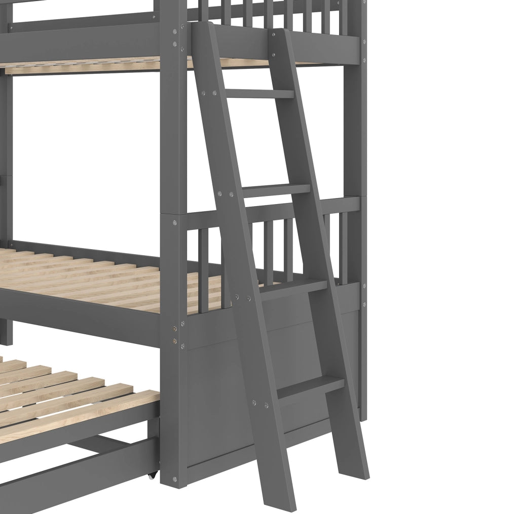 Letto a castello ULEVR 90x200 cm con letto estraibile e 3 cassetti, in pino e MDF grigio