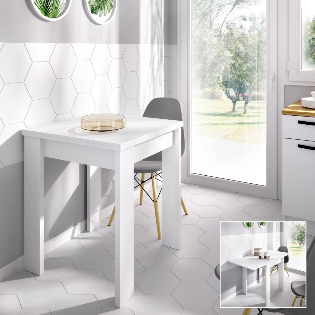 Tavolo allungabile Alamaro, Consolle estensibile multiposizione,Tavolo consolle ausiliare pieghevole, 79/134x67h79 cm, Bianco