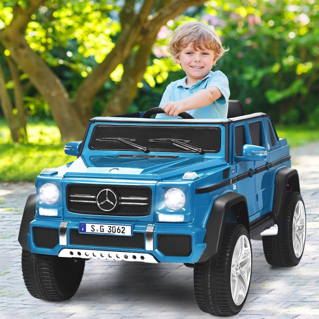 Mercedes Benz Maybach G650-S 12 V per bambini con luci LED, Jeep a batteria con 2 portiere apribili Blu-Macchinine giocattoli