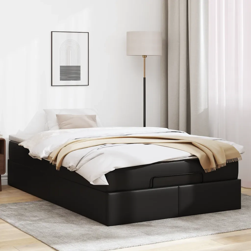 Struttura Letto Pouf con Materasso Nero 120x200 cm Similpelle 3311031