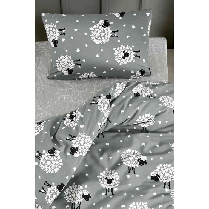 Completo letto - 1 copripiumino 220 x 240 cm + 2 federe 60 x 60 cm - 65% cotone, 35% poliestere - Grigio