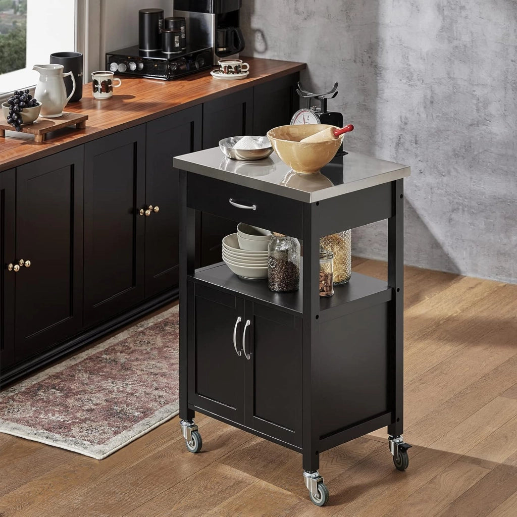 Carrello cucina salvaspazio con piano di lavoro – Mobile cucina con ruote, ideale come mobiletto cucina, credenza compatta o mobile microonde – Disponibile in Nero 60x92x45cm FKW22-SCH