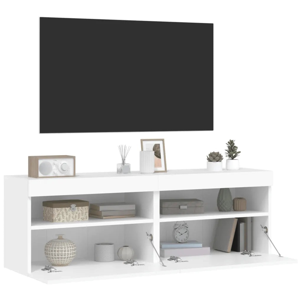Mobili TV a Parete con Luci LED 2pz-Set di 2 Credenza per TV sospesa Bianchi 60x30x40 cm
