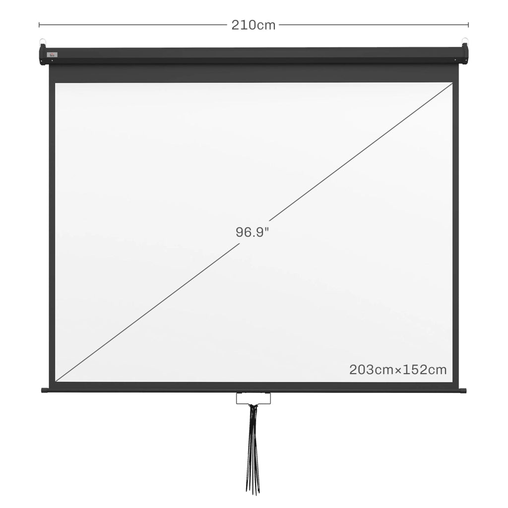 Telo Proiettore 100" Regolabile con Montaggio a Soffitto e Parete, Formato 4:3, 203x152cm, Bianco e Nero