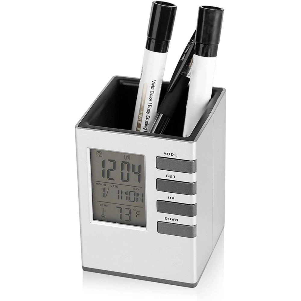 Trade Shop - Portapenne Da Scrivania X Ufficio Casa Con Display Digitale Orologio Illuminato -