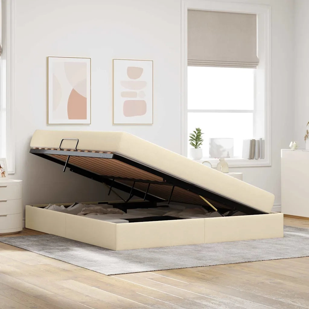 Letto con contenitore e materasso Crema 160 x 200 cm Poliestere