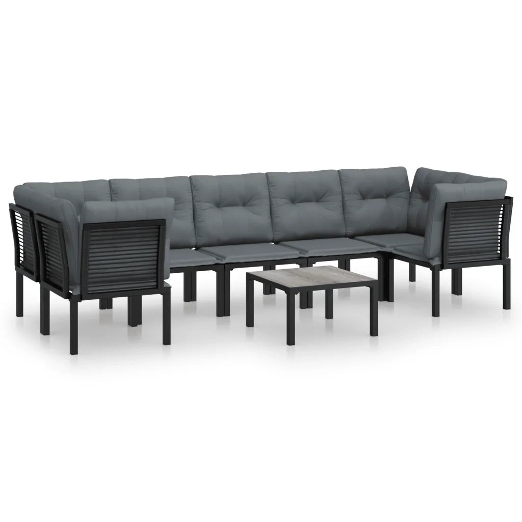 Set Salotto da Giardino 8 pz | Set di Mobili da Esterno Nero e Grigio in Polyrattan