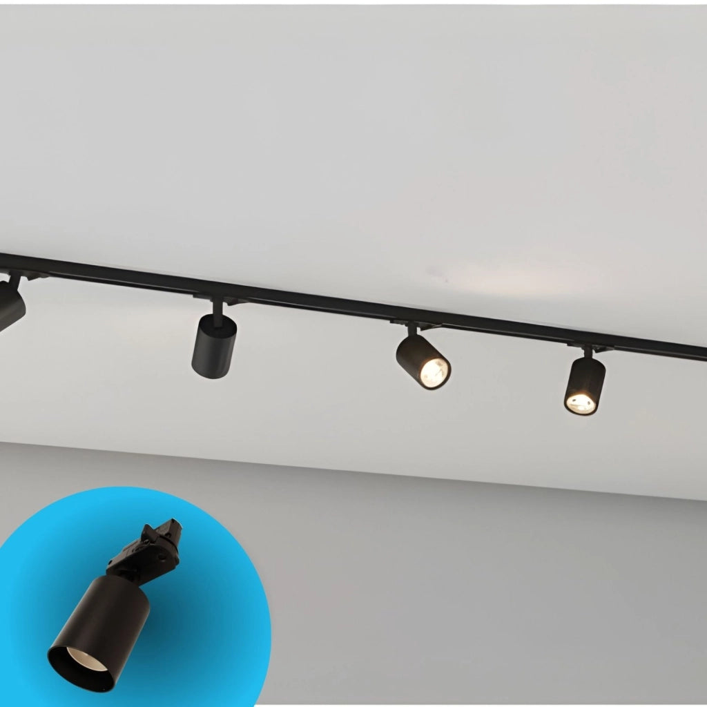 Porta Faretto da Binario Trifase, Attacco E27 orientabile e ruotabile, attacco 4 fili, compatibile con 3 linee di accensione, Max 50W 220V, Nero
