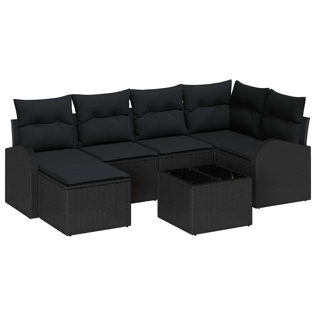 Set di divani con cuscino 7 pcs Nero polyrattan 3354792