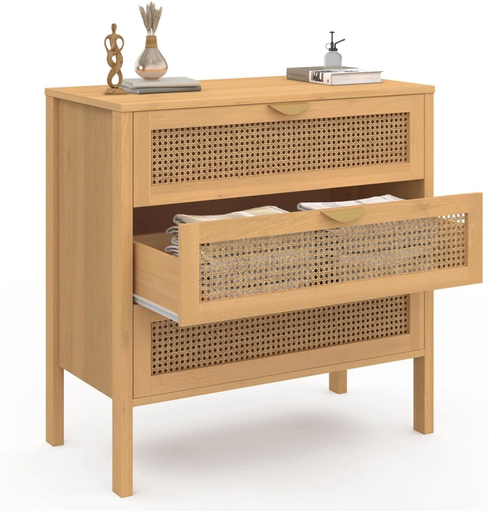 EDHEN Cassettone a 3 cassetti, 80 cm, in vimini color legno