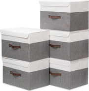 Opacchi di stoccaggio pieghevoli con coperchio - per asciugamani e abbigliamento - grigio/bianco - 33 x 23 x 20 cm - 5 pezzi