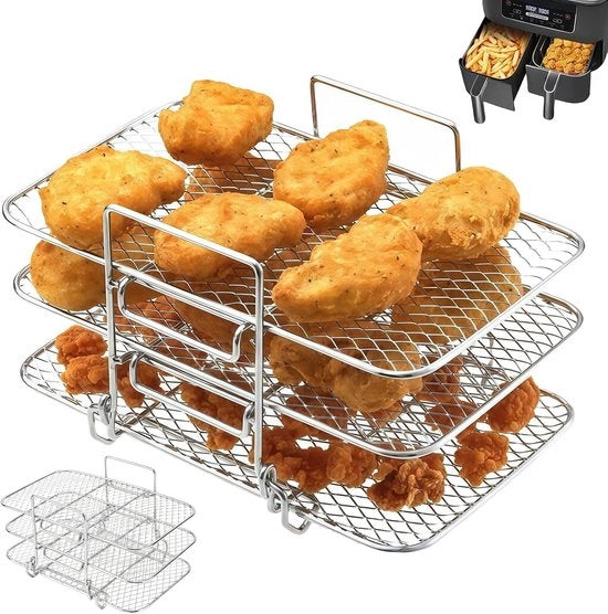 Accessori per Airfryer, 3 livelli grill a aria calda, Griglia per zona doppia, Supporto per Air Fryer multifunzionale, Accessori per Airfryer