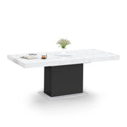 IDMarket - Tavolo da pranzo rettangolare allungabile EDEN 6-10 persone con piano ALASKA effetto marmo bianco e nero 160-200 cm
