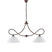 Dallas - Lampadario in ferro laccato nero con decoraz. effetto ruggine e rifiniture oro antico con diffusori in vetro d. 13 alabastro bianchi 2 luci