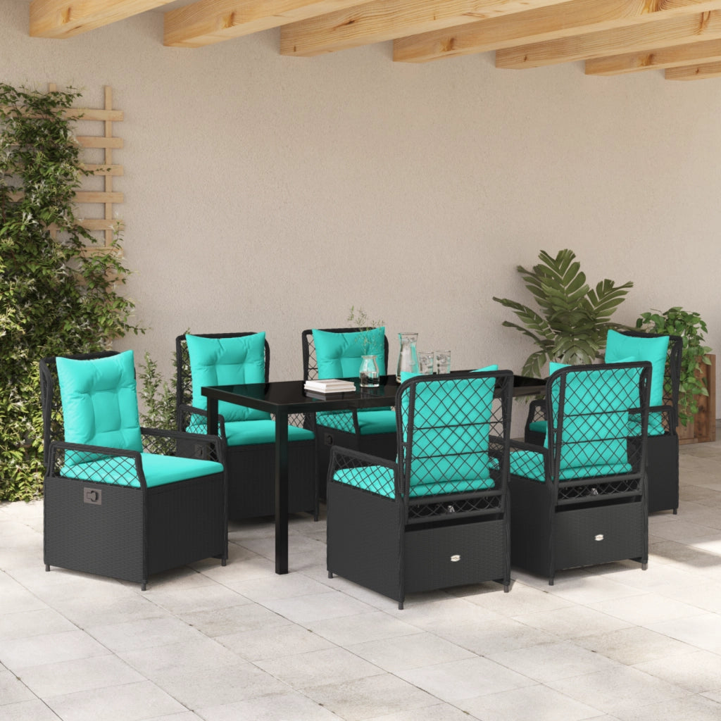 Set da Pranzo da Giardino in 7 Pezzi Rattan Polimerico Nero