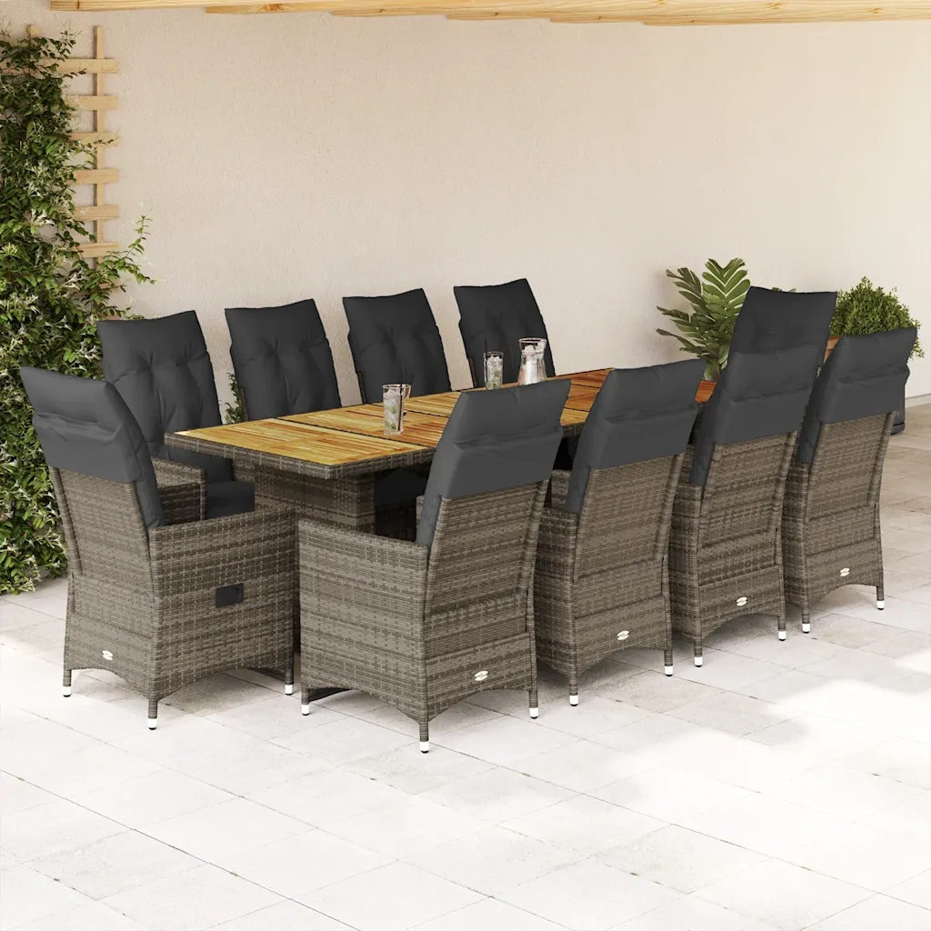 Set BistrÃ² da Giardino 11 pz con Cuscini in Polyrattan Grigio