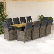 Set BistrÃ² da Giardino 11 pz con Cuscini in Polyrattan Grigio