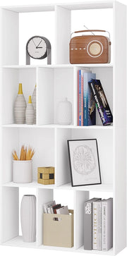 Scaffale da Soggiorno a 4 Ripiani, Libreria in Legno Salvaspazio con 10 Cubi Portaoggetti, Mobile Multiuso Moderno Bianco, per Studio, Camera da Letto, Cucina, Ufficio, 60x20x120cm