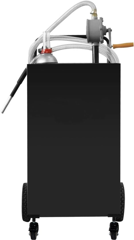 Carrello di stoccaggio di 30 galloni con pompa di surriscaldamento manuale, serbatoio di gas portatile su 4 ruote per benzina, diesel e altro, nero.