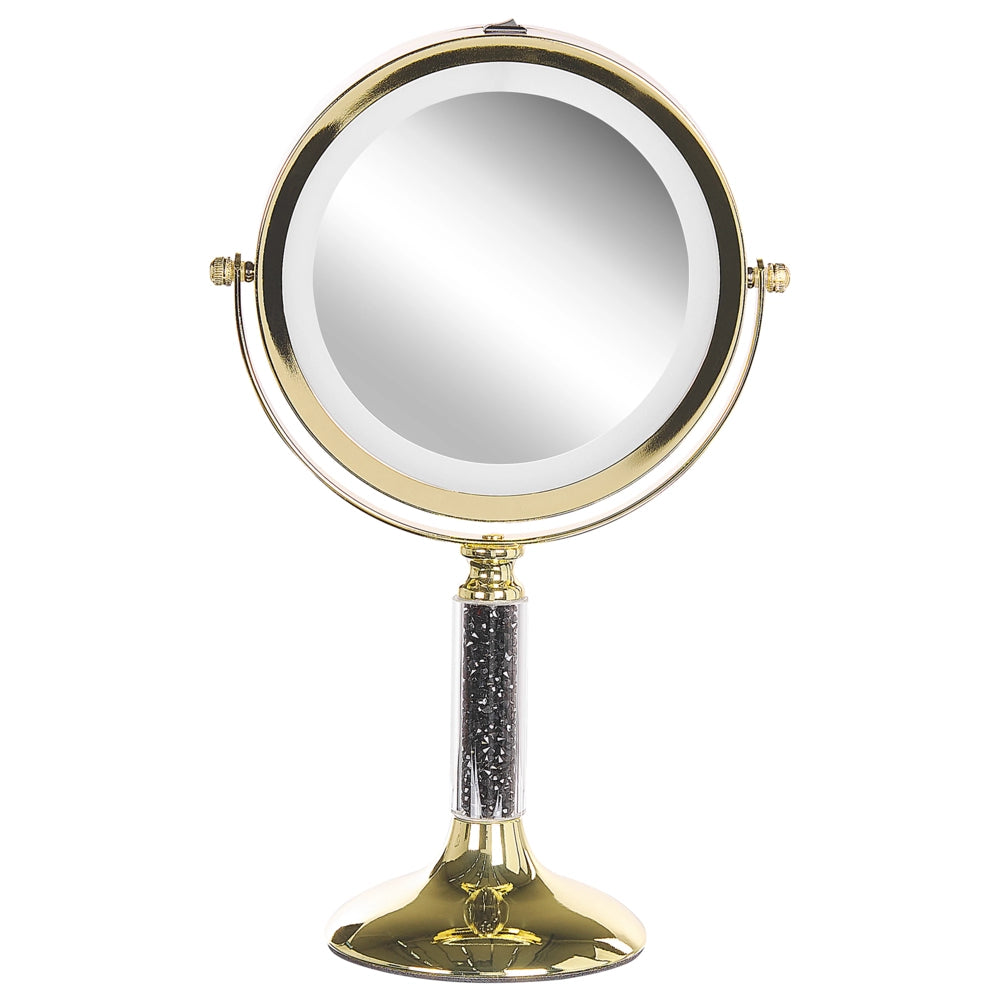 Specchio da tavolo double face per trucco a LED metallo dorato ø 13 cm 1x / 5x