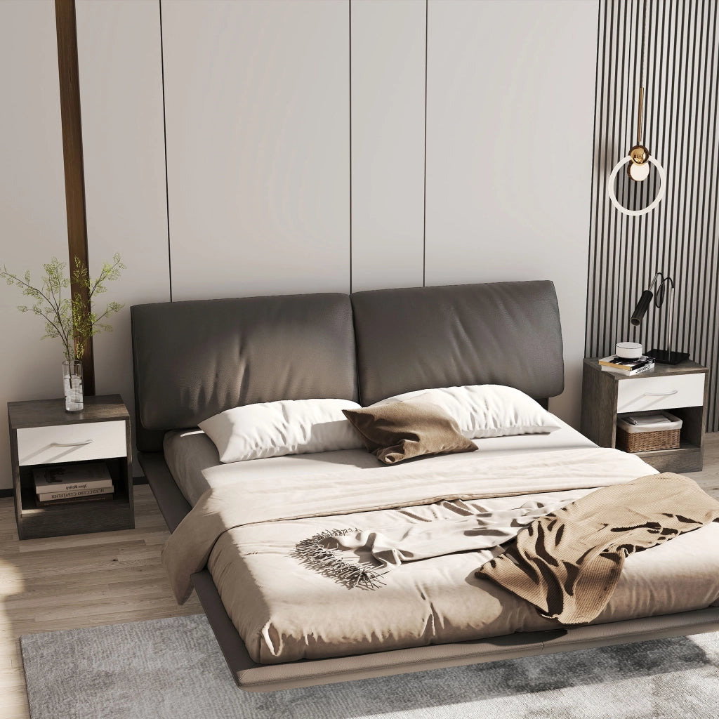 Set 2 Comodini con Cassetto e Ripiano Aperto 39x28x41 cm in Legno Bianco e Grigio Scuro