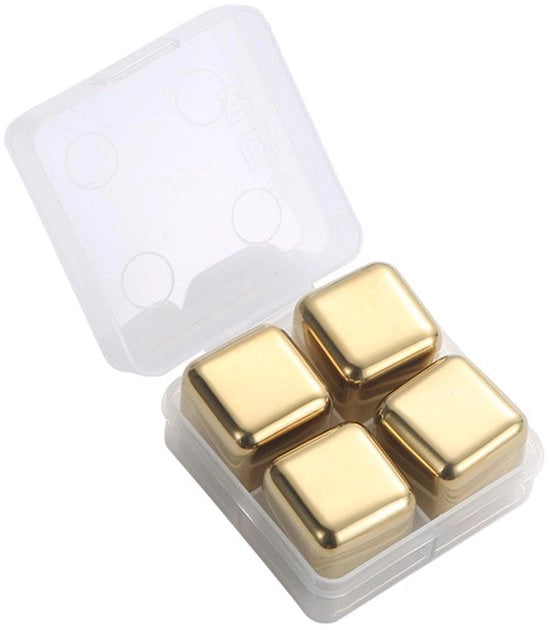 IJsstenen 4 Stuks - Blocchi di Ghiaccio in Acciaio Inossidabile - Blocchi di Ghiaccio Riciclabili - Raffreddamento Rapido - Maniglia di Ghiaccio in Silicone - Duratura e Affidabilità - Blocchi di Ghiaccio per Whisky