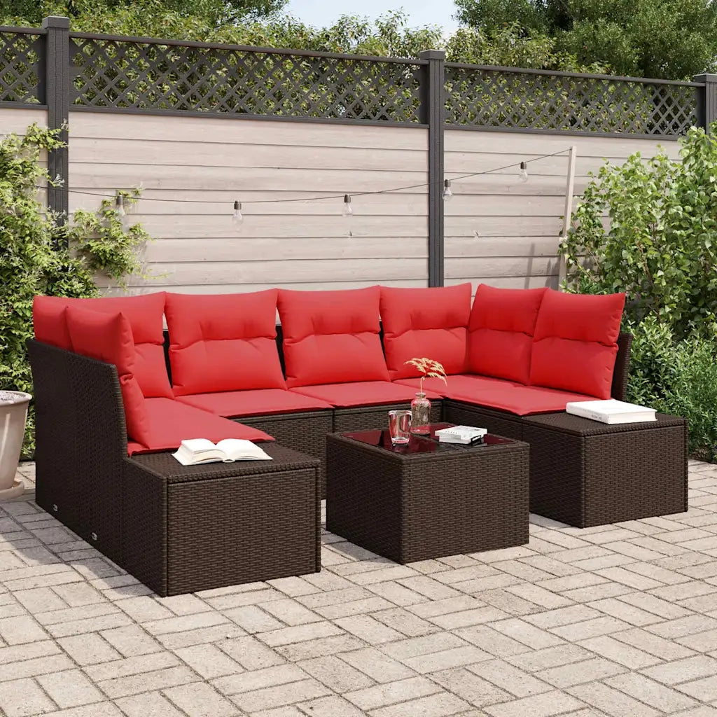 Set Divano da Giardino con cuscino 7 pcs Marrone polyrattan