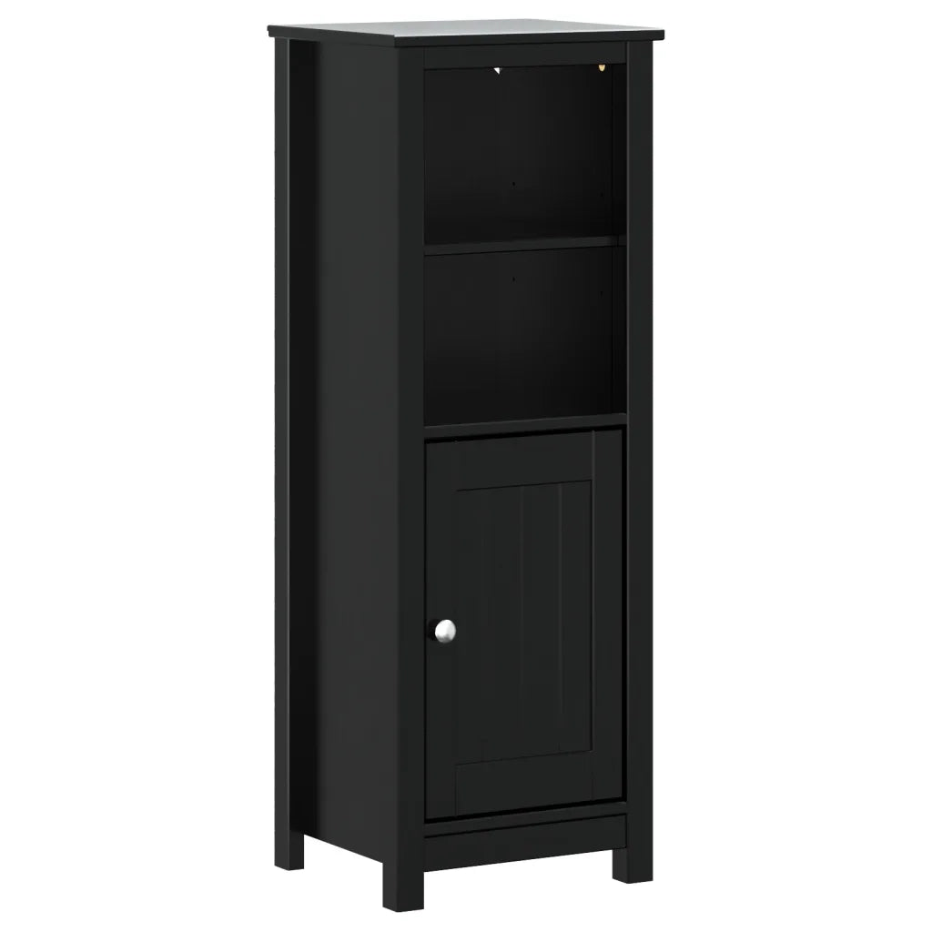 Mobiletto da bagno 40 x 34 x 110 cm design moderno finitura opaca in pino nero 02_0047338