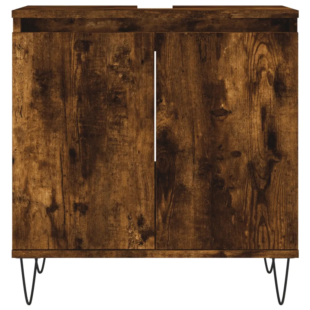 Set Mobili da Bagno 3 pz Rovere Fumo in Legno Multistrato