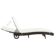 Lettino Prendisole con Ruote e Cuscino in Polyrattan Marrone 44453