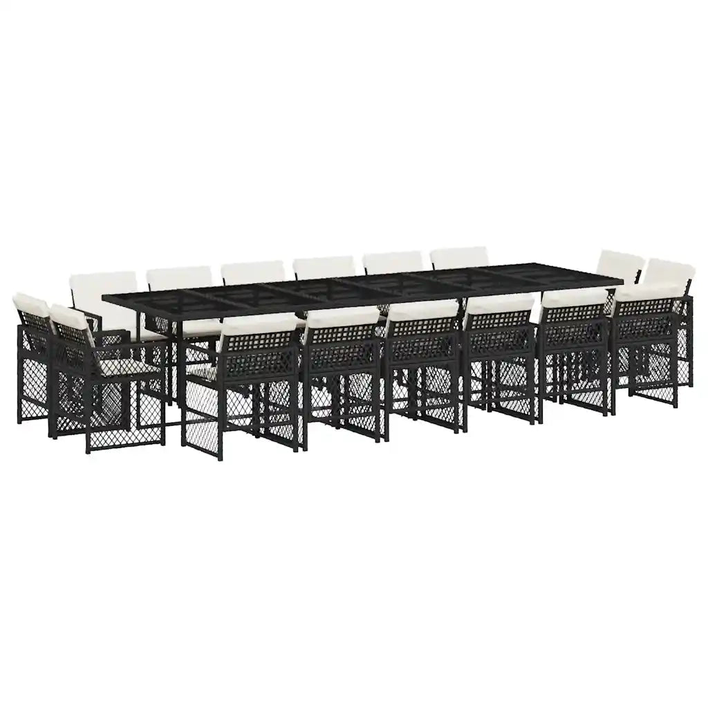vidaXL Set da Pranzo da Giardino 17 pz con Cuscini Nero in Polyrattan