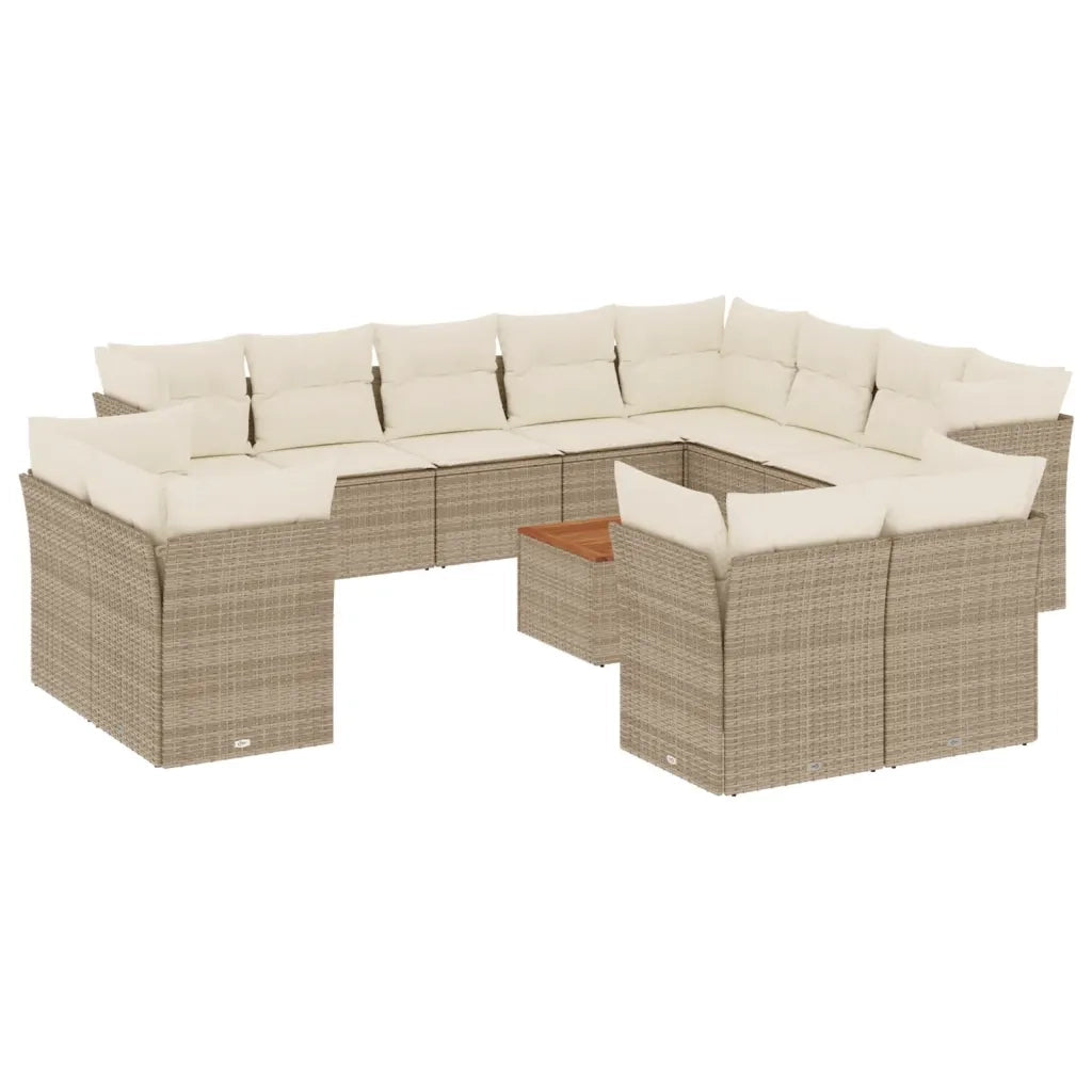 Set Divano da Giardino 13 pz con Cuscini Beige in Polyrattan