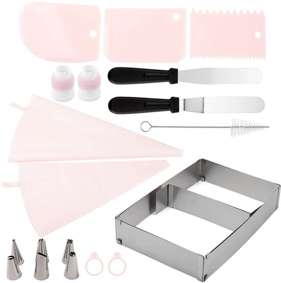 Stendardo per torta rettangolare regolabile, telaio estensibile, forma rettangolare per torte, acciaio inossidabile, adatto per torte, mousses, tiramisù. Set da 19 pezzi rosso.